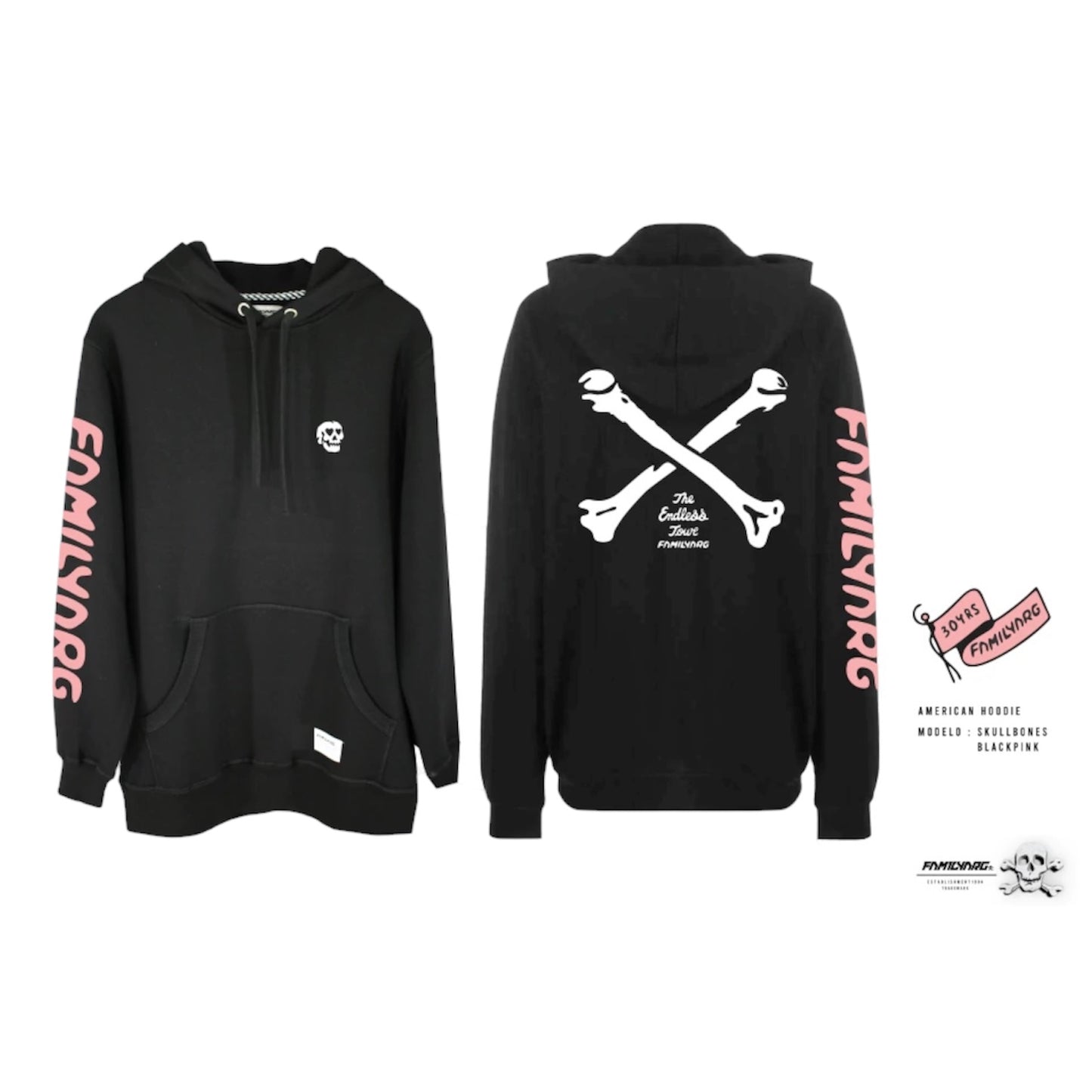 POLERÓN FAMILYARG - SKULL BONES BLK PINK